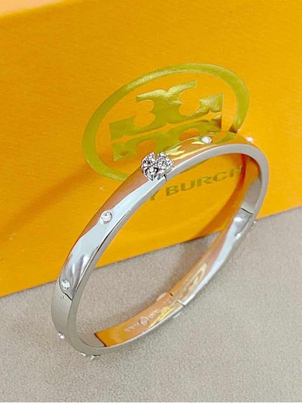 Tory Burch Silver Crystal Cluster Bangle Bracelet